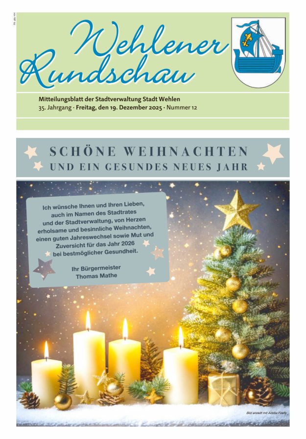 Wehlener Rundschau - Mitteilungsblatt der Stadtverwaltung Stadt Wehlen Titelblatt 12/2025