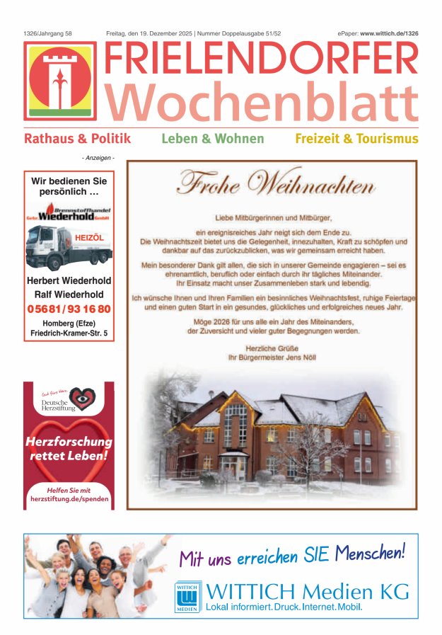 Frielendorfer Wochenblatt Titelblatt 51/2025