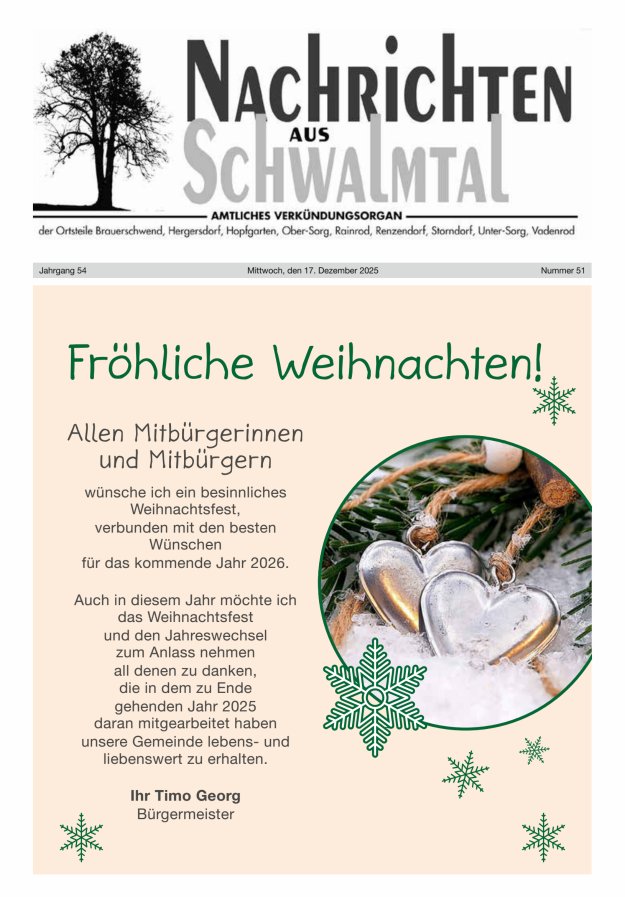 Nachrichten aus Schwalmtal Titelblatt 51/2025