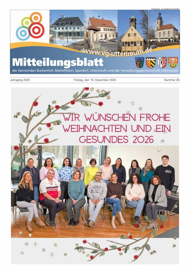 Mitteilungsblatt der Verwaltungsgemeinschaft Uttenreuth Titelblatt 26/2025