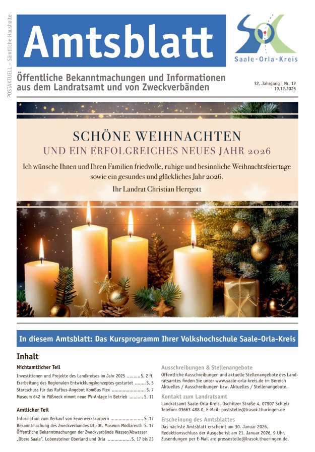 Amtsblatt des Saale-Orla-Kreises Titelblatt 12/2025