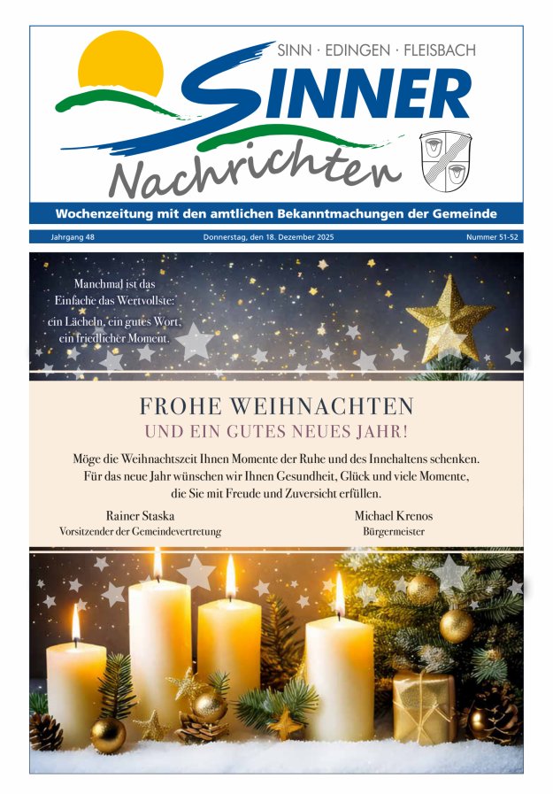 Sinner Nachrichten Titelblatt 51/2025