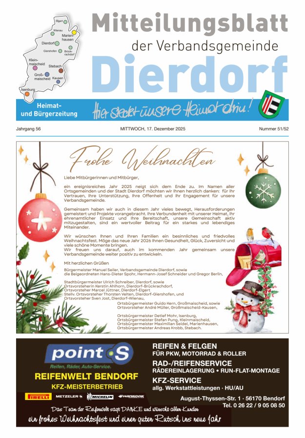 Mitteilungsblatt der Verbandsgemeinde Dierdorf Titelblatt 51/2025