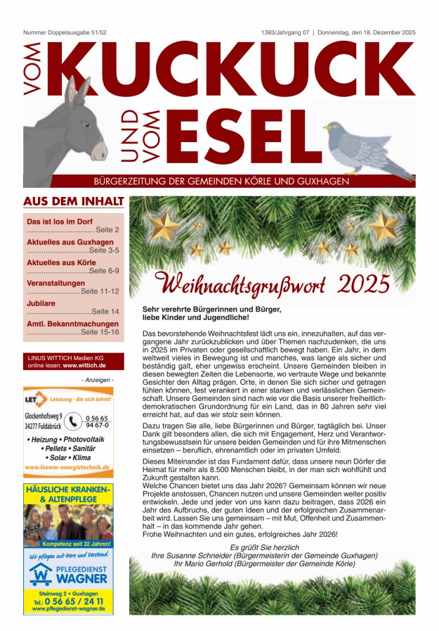 Vom Kuckuck und Esel (Guxhagen-Körle) Titelblatt 51/2025