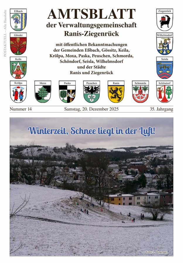 Amtsblatt der Verwaltungsgemeinschaft Ranis-Ziegenrück Titelblatt 14/2025