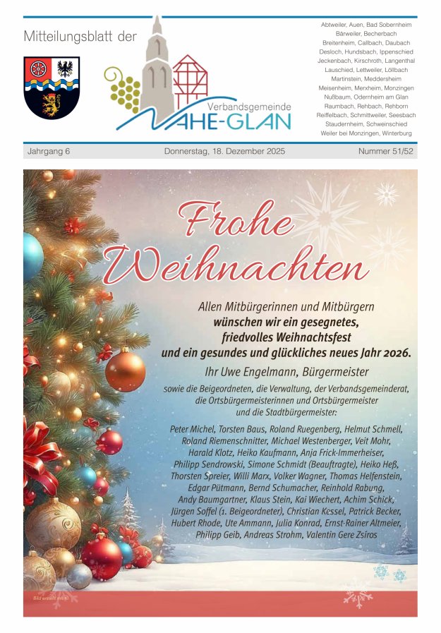 Mitteilungsblatt für die Verbandsgemeinde Nahe-Glan Titelblatt 51/2025