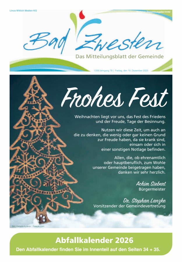 Heimatzeitung Bad Zwesten Titelblatt 51/2025
