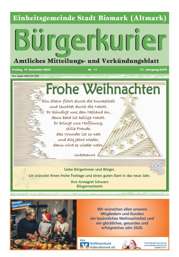 Bürgerkurier der Einheitsgemeinde Stadt Bismark (Altmark) Titelblatt 11/2025