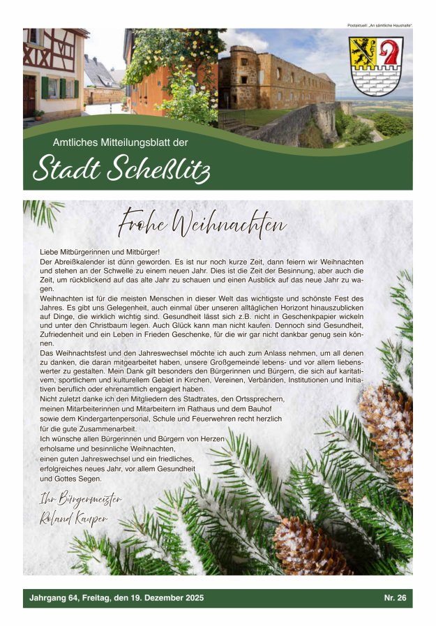 Scheßlitzer Anzeiger - Amtliches Mitteilungsblatt der Stadt Scheßlitz Titelblatt 26/2025