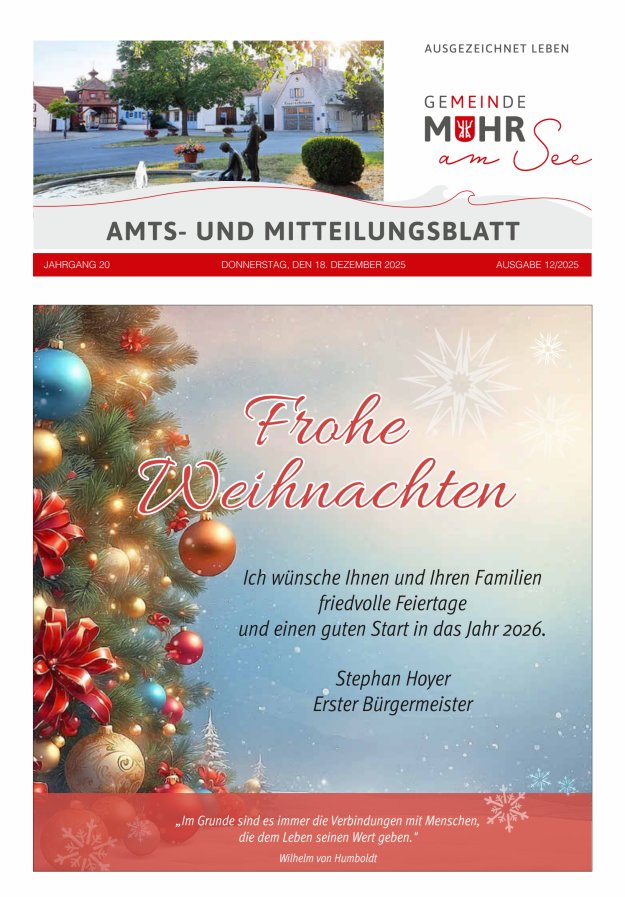 Muhrer Heimatbrief Amts- u Mitteilungsblatt der Gemeinde Muhr a See Titelblatt 12/2025