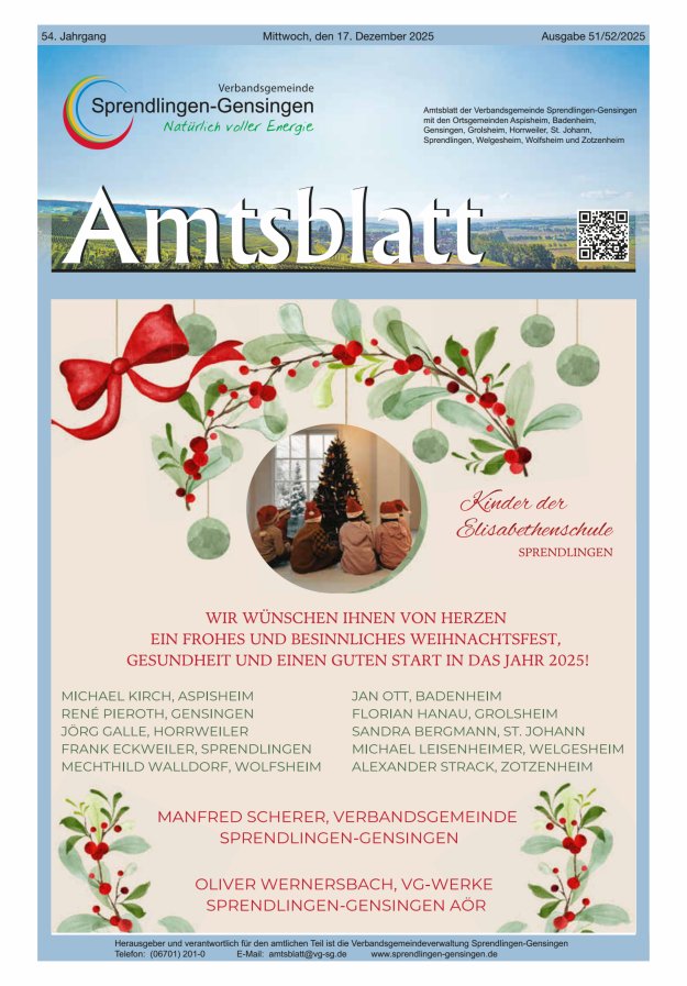 Amtsblatt VG Sprendlingen-Gensingen Titelblatt 51/2025