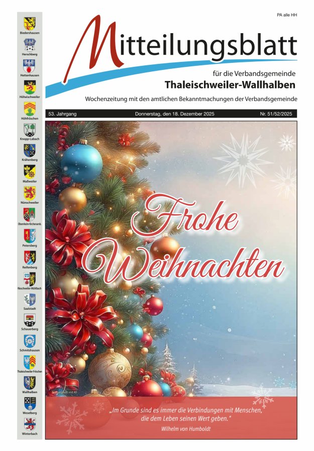 Mitteilungsblatt VG Thaleischweiler-Wallhalben Titelblatt 51/2025