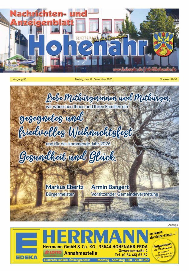 Nachrichten- und Anzeigenblatt für die Gemeinde Hohenahr Titelblatt 51/2025