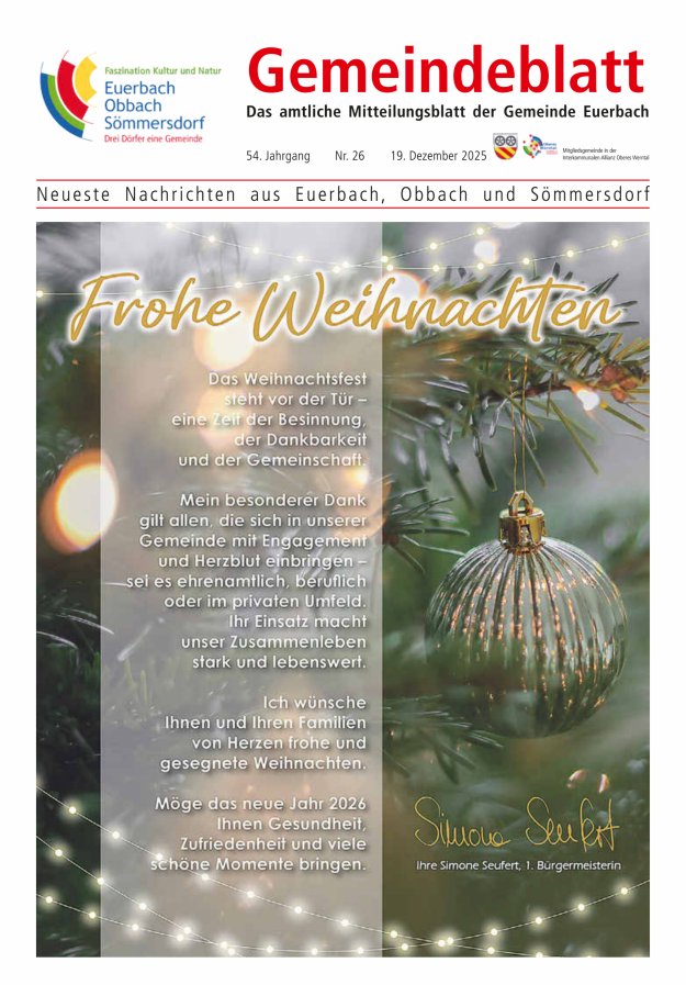 Gemeindeblatt der Gemeinde Euerbach Titelblatt 26/2025