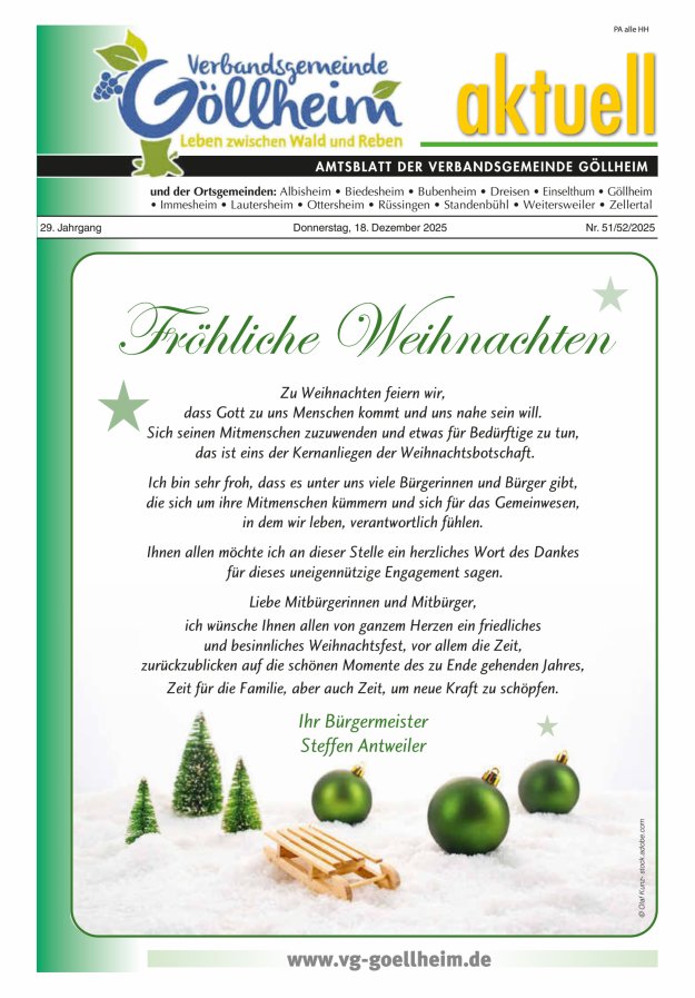 Verbandsgemeinde Göllheim aktuell Titelblatt 51/2025
