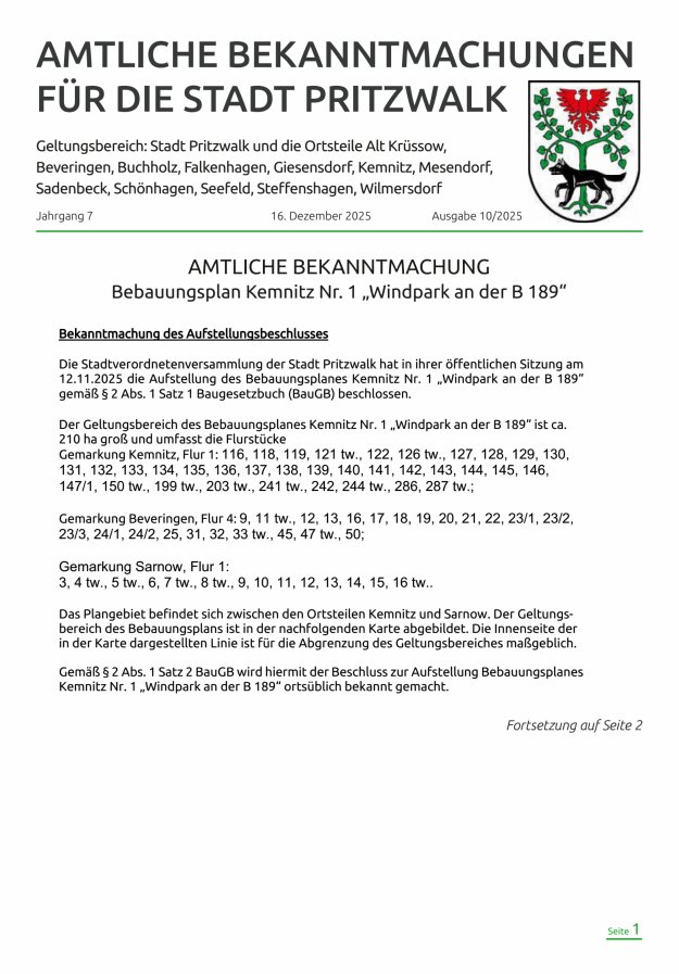 Pritzwalk im Blick Titelblatt 00/2025