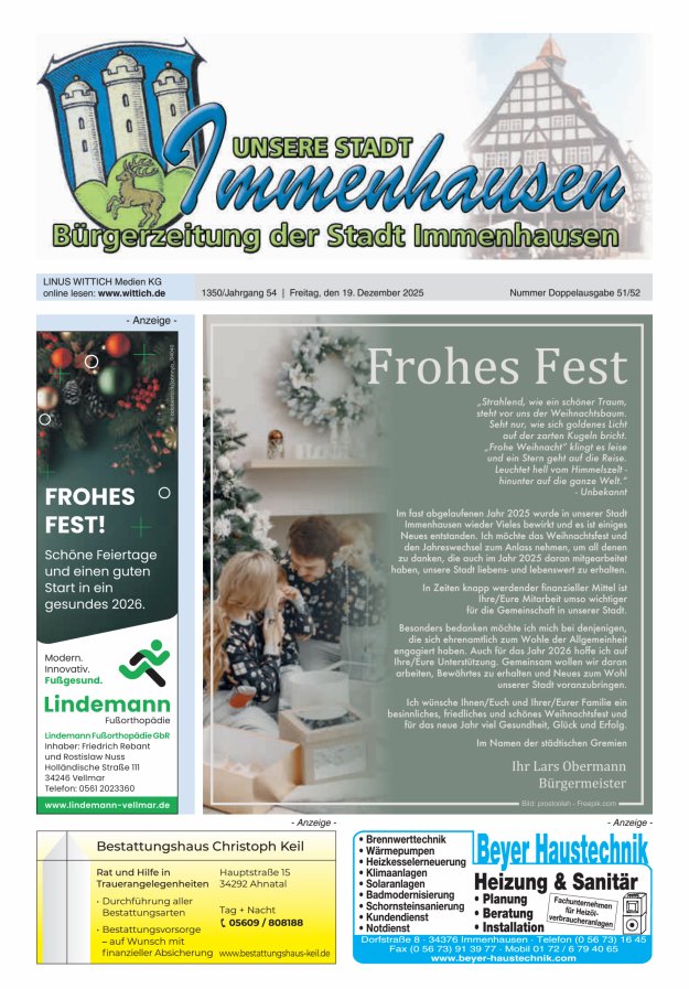 Unsere Stadt Immenhausen Titelblatt 51/2025