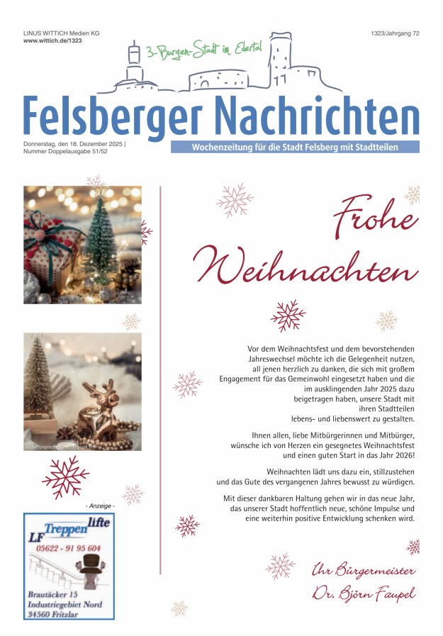 Felsberger Nachrichten Titelblatt 51/2025