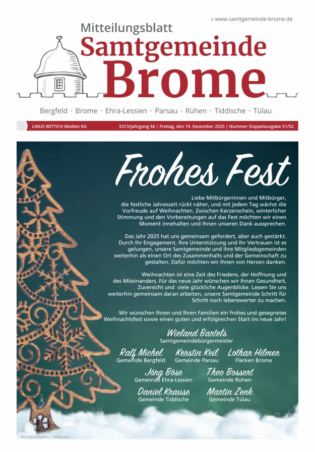 Mitteilungsblatt der Samtgemeinde Brome Titelblatt 51/2025