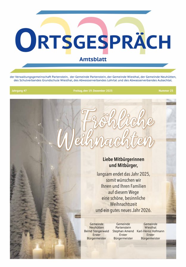Ortsgespräch - Amtsblatt der VG Partenstein und ihrer Körperschaften Titelblatt 25/2025