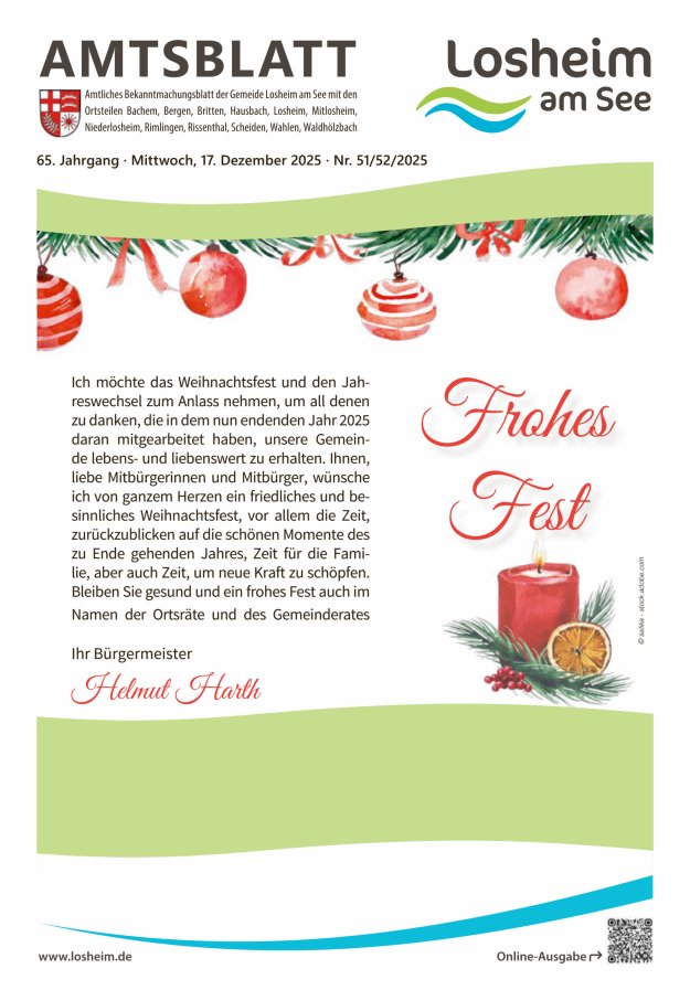 Amtliches Bekanntmachungsblatt der Gemeinde Losheim am See Titelblatt 51/2025