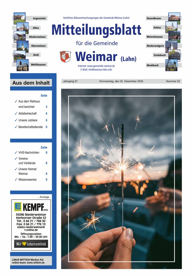 Mitteilungsblatt für die Gemeinde Weimar Titelblatt 52/2025