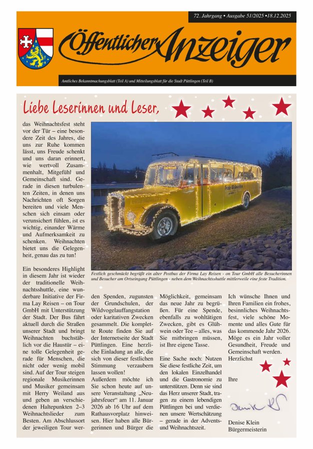 Öffentlicher Anzeiger - Stadt Püttlingen Titelblatt 51/2025