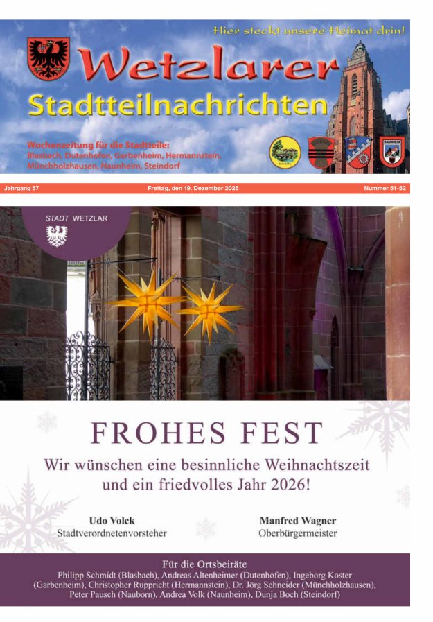 Wetzlarer Stadtteilnachrichten Titelblatt 51/2025