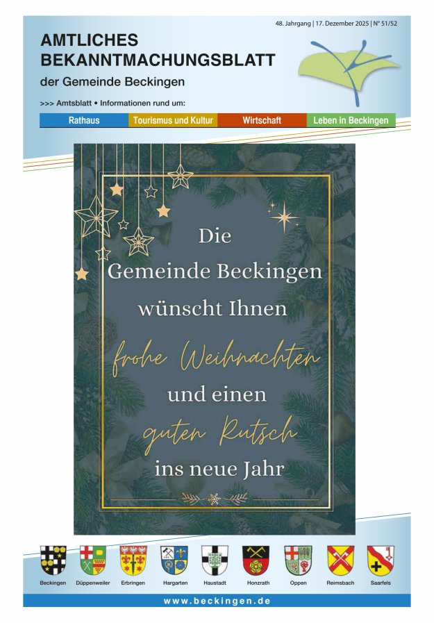 Amtsblatt Beckingen Titelblatt 51/2025