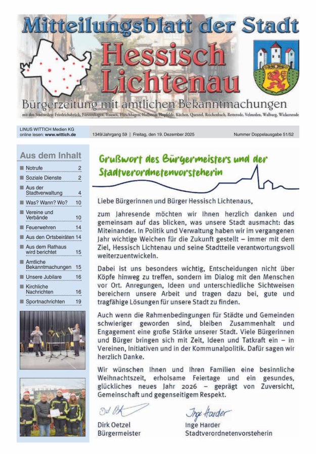 Mitteilungsblatt der Stadt Hess Lichtenau Titelblatt 51/2025
