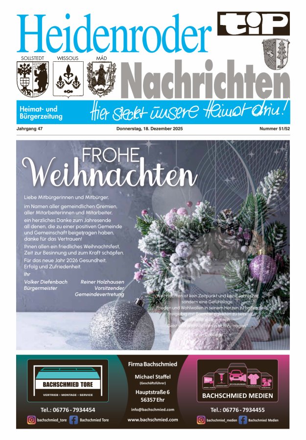 "tip" Heidenroder Nachrichten Titelblatt 51/2025