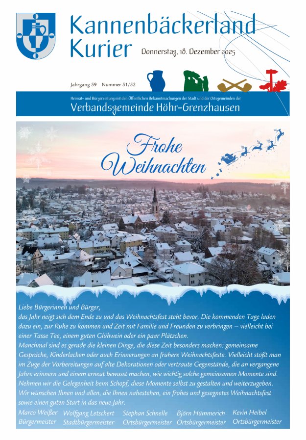 Kannenbäckerland-Kurier Verbandsgemeinde Höhr-Grenzhausen Titelblatt 51/2025