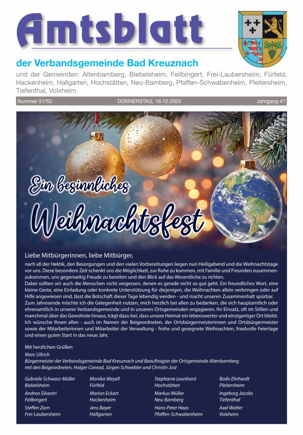 Amtsblatt der Verbandsgemeinde Bad Kreuznach Titelblatt 51/2025