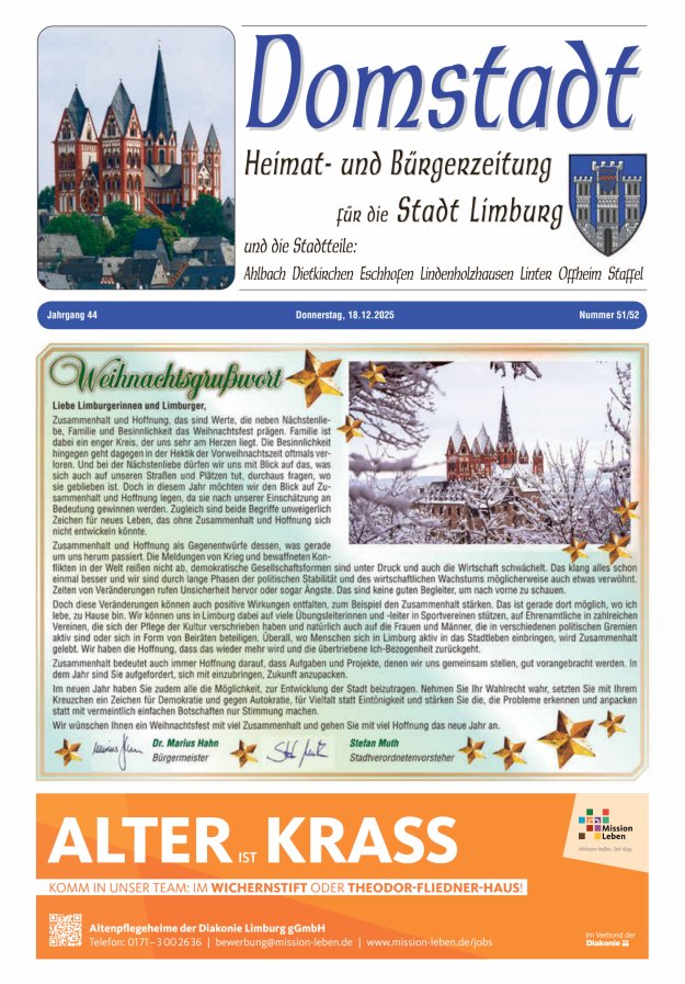 Domstadt - Heimat- und Bürgerzeitung für die Stadt Limburg Titelblatt 51/2025