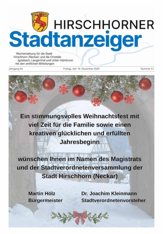 Hirschhorner Stadtanzeiger Titelblatt 51/2025