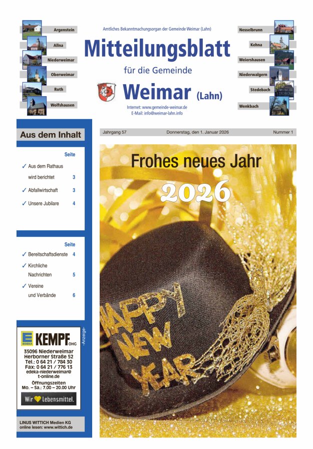 Mitteilungsblatt für die Gemeinde Weimar Titelblatt 01/2026