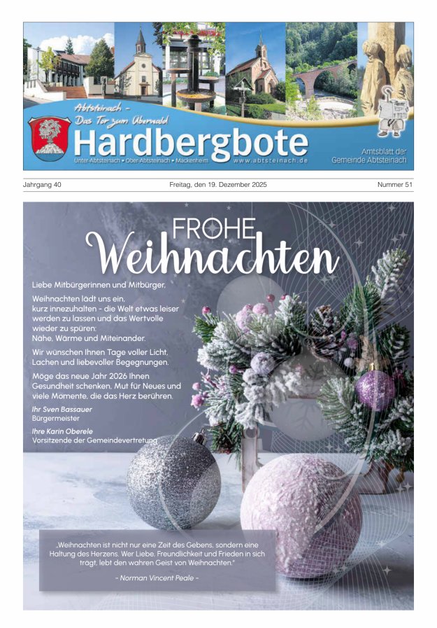 Hardbergbote - Mitteilungsblatt der Gemeinde Abtsteinach Titelblatt 51/2025