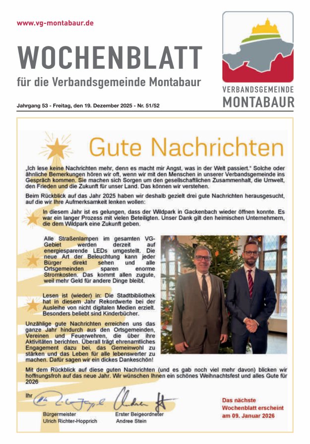 Wochenblatt der Verbandsgemeinde Montabaur Titelblatt 51/2025