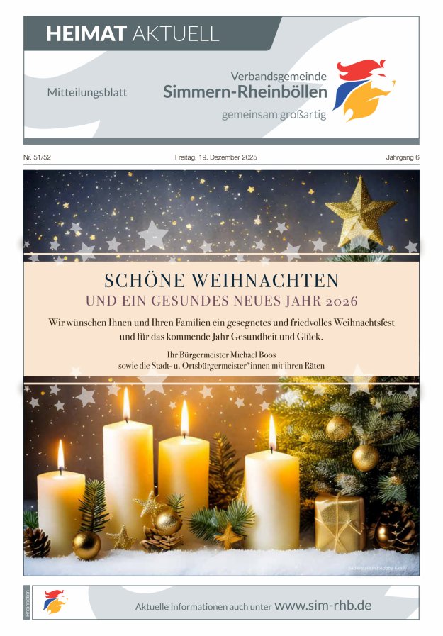 Heimat Aktuell Mitteilungsblatt der VG Simmern-Rheinböllen-Ausg Rheinböllen Titelblatt 51/2025