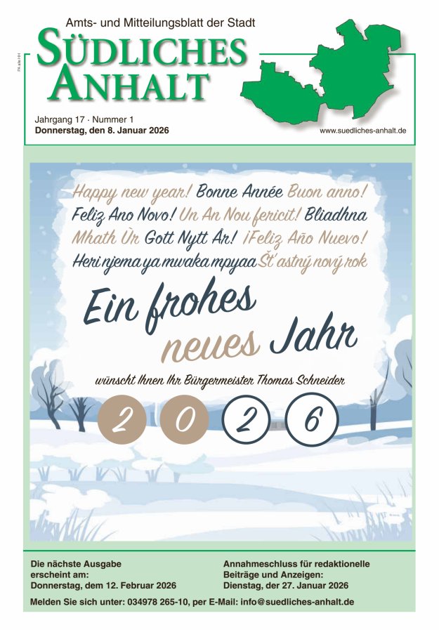 Amts- und Mitteilungsblatt der Stadt Südliches Anhalt Titelblatt 01/2026