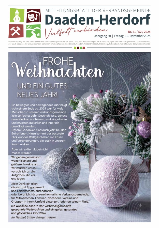 Mitteilungsblatt der Verbandsgemeinde Daaden-Herdorf Titelblatt 51/2025