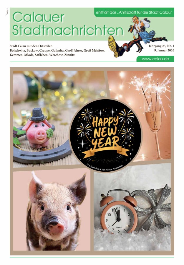 Calauer Stadtnachrichten  Titelblatt 01/2026