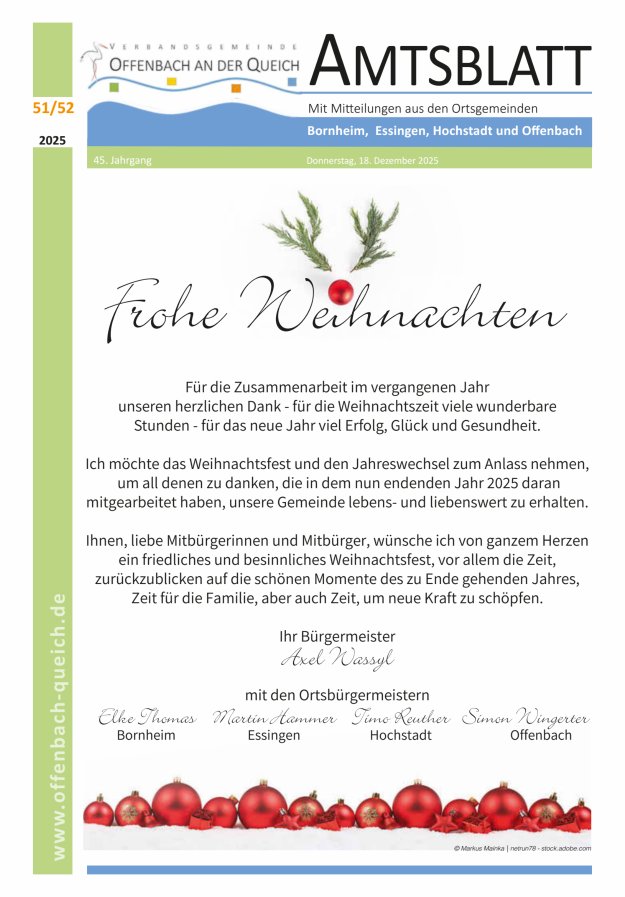 Amtsblatt VG Offenbach an der Queich Titelblatt 51/2025