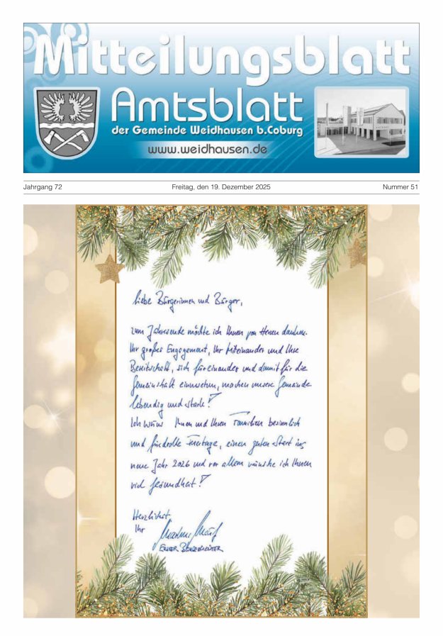 Mitteilungsblatt - Amtsblatt der Gemeinde Weidhausen b Coburg Titelblatt 51/2025