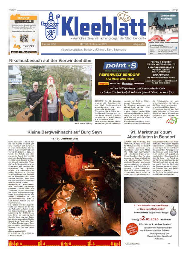 Kleeblatt - Amtliches Bekanntmachungsorgan der Stadt Bendorf Titelblatt 51/2025