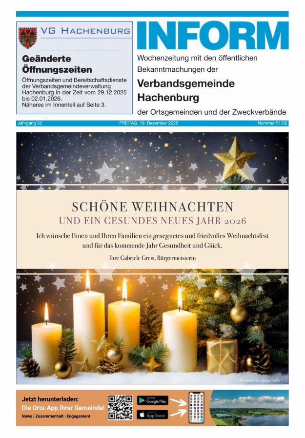 INFORM - Wochenzeitung der Verbandsgemeinde Hachenburg Titelblatt 51/2025