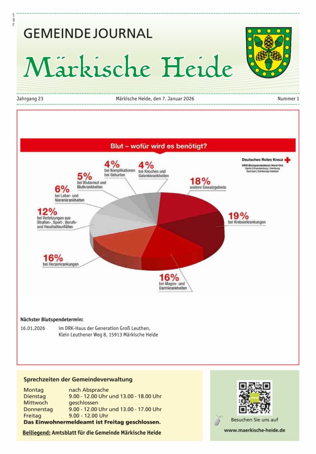 Gemeindejournal Märkische Heide – Amtsblatt für die Gemeinde Märkische Heide Titelblatt 01/2026