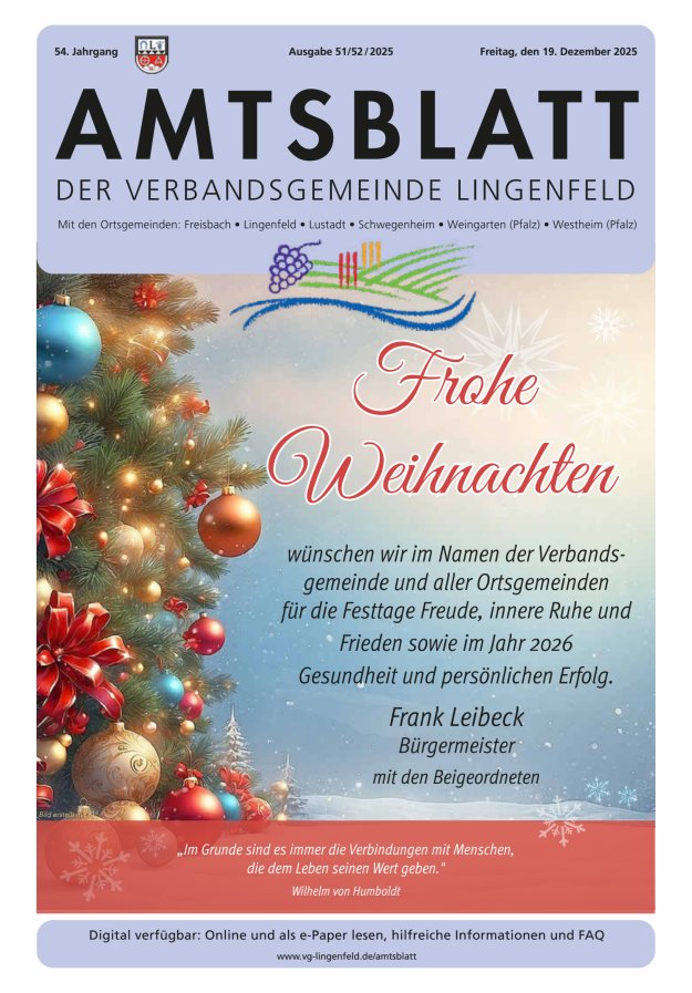 Amtsblatt der VG Lingenfeld Titelblatt 51/2025