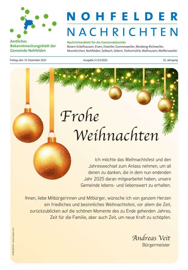 Nohfelder Nachrichten Titelblatt 51/2025