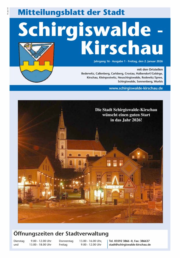 Amtliches Mitteilungsblatt der Stadt Schirgiswalde-Kirschau mit den Ortsteilen Titelblatt 01/2026